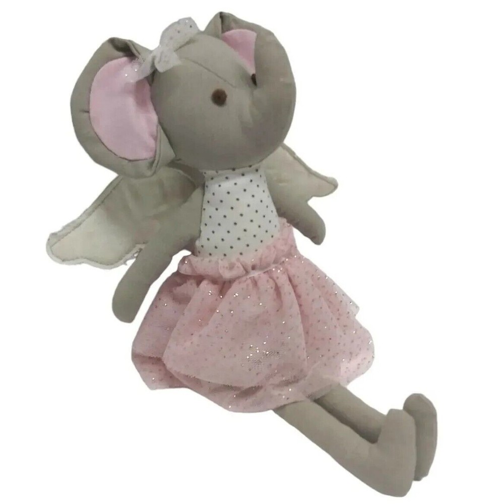 Mudpie Elephant Ballerina Plush Angel Wings Stuffed Animal Pink Gold Tutu Girl